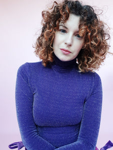 Long Sleeved Turtleneck in Purple Lurex
