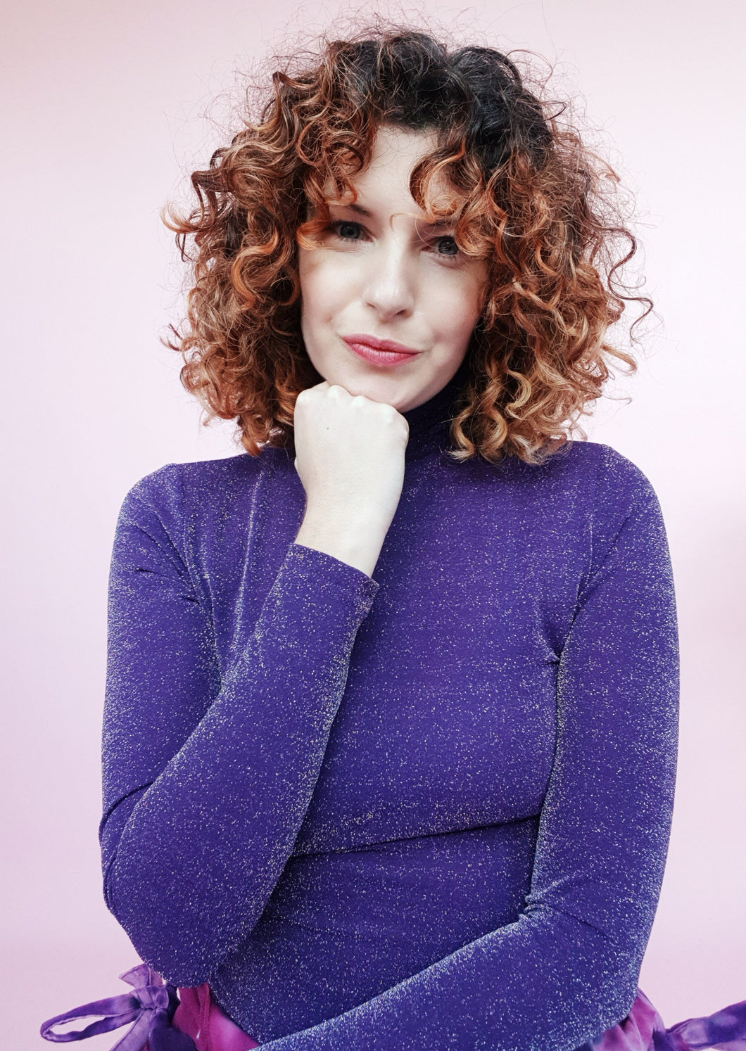 Long Sleeved Turtleneck in Purple Lurex