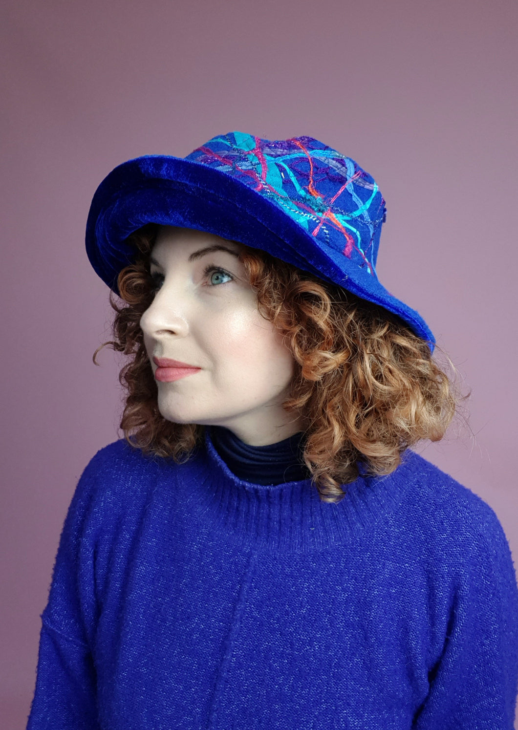 Boiled Wool Brimmed Hat in Royal Blue