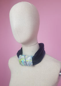 Embellished Velvet Headband in Steel Grey