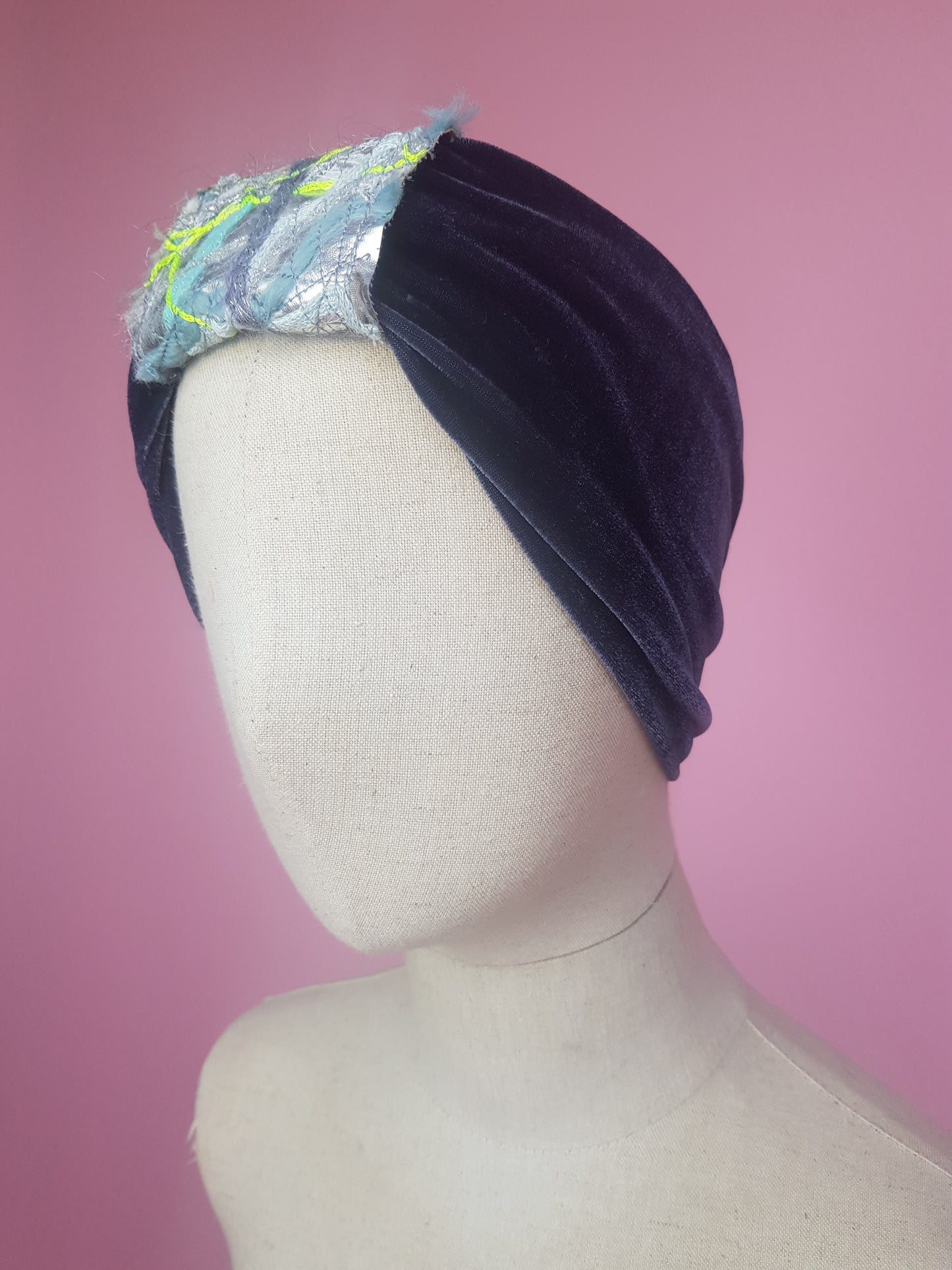 Embellished Velvet Headband in Steel Grey