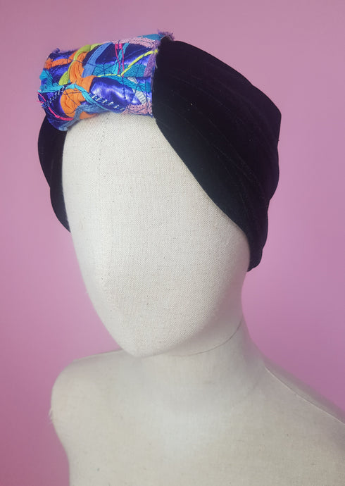 Embellished Velvet Headband in Black