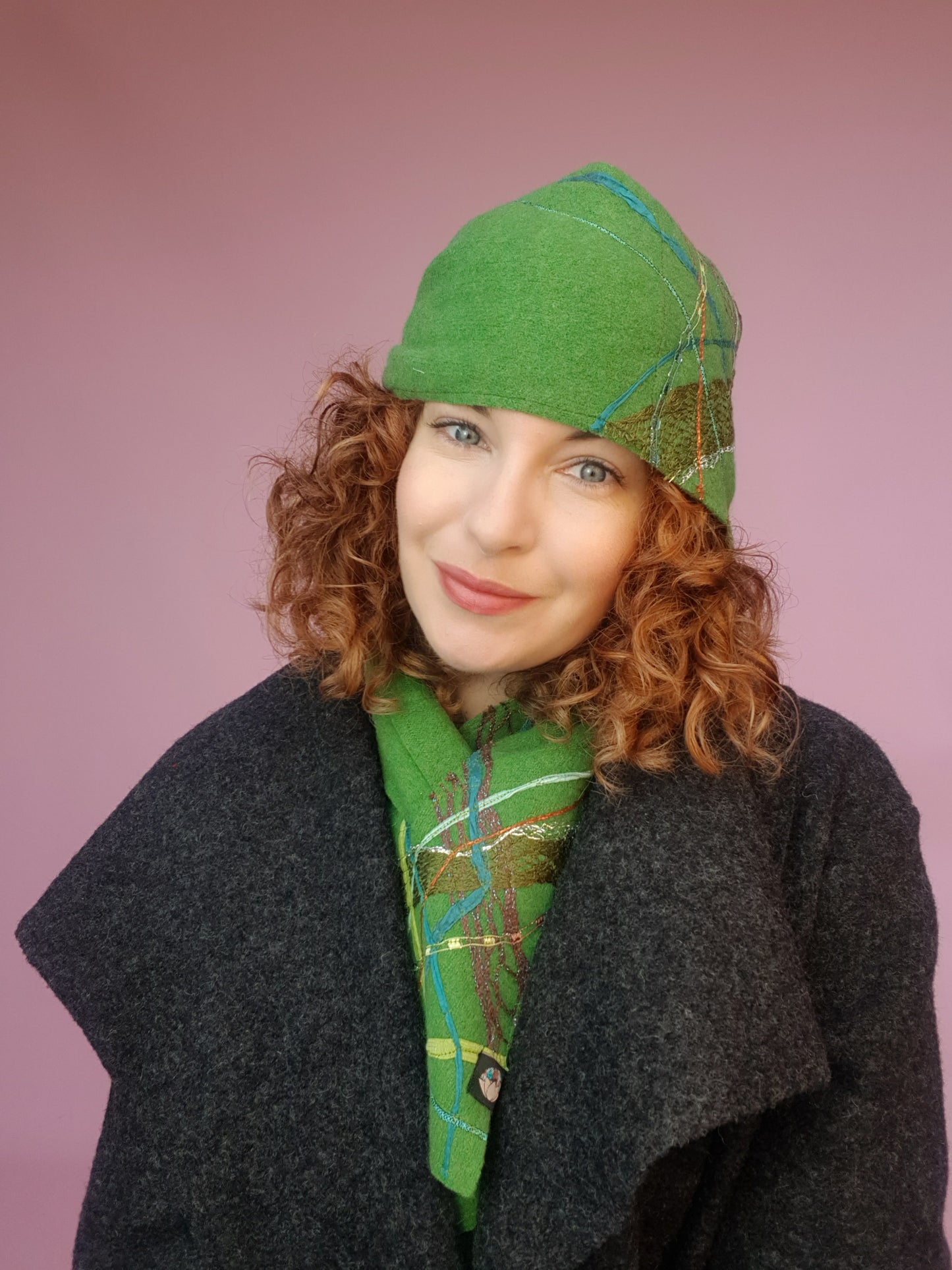 Lambs Wool Embellished Cloche Hat - Clover Green