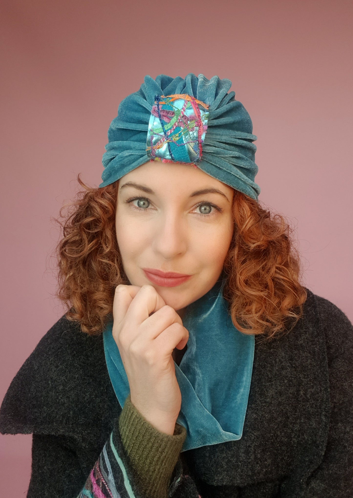 Embellished Velvet Turban in Sage