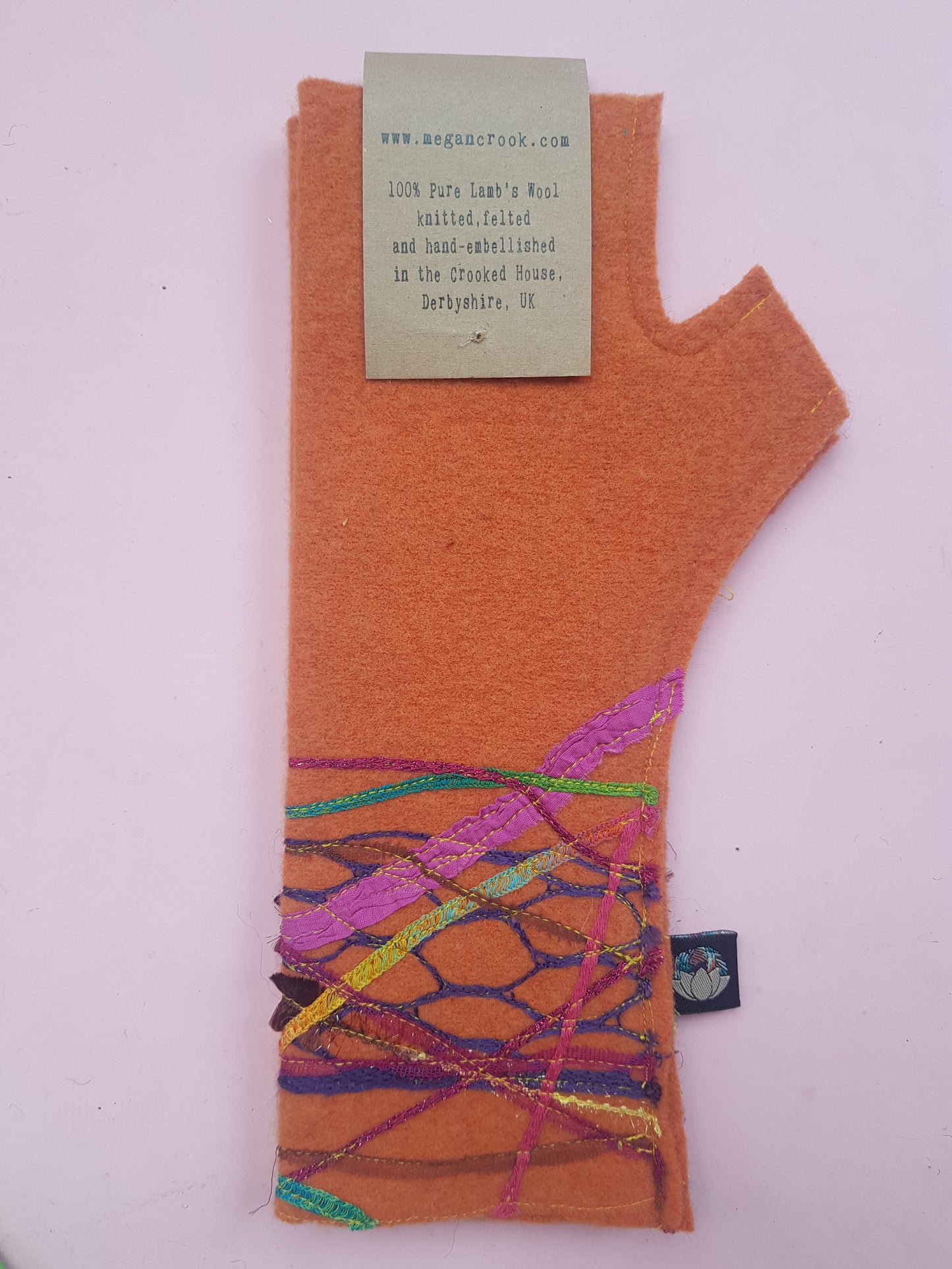 Lambs wool Embellished Hand Warmers - Tangerine