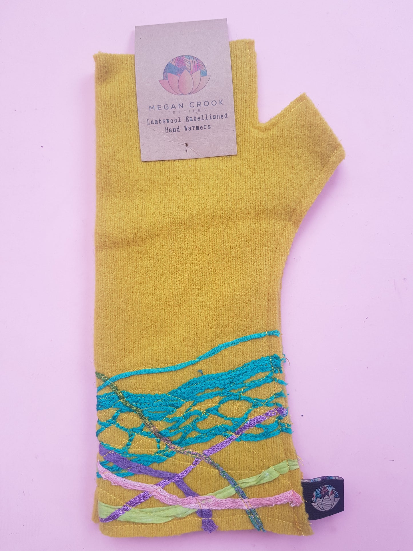 Lambs wool Embellished Hand Warmers - Piccalilli Yellow