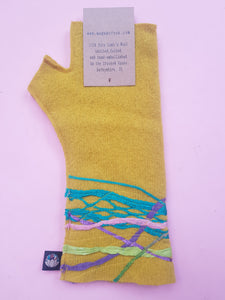 Lambs wool Embellished Hand Warmers - Piccalilli Yellow