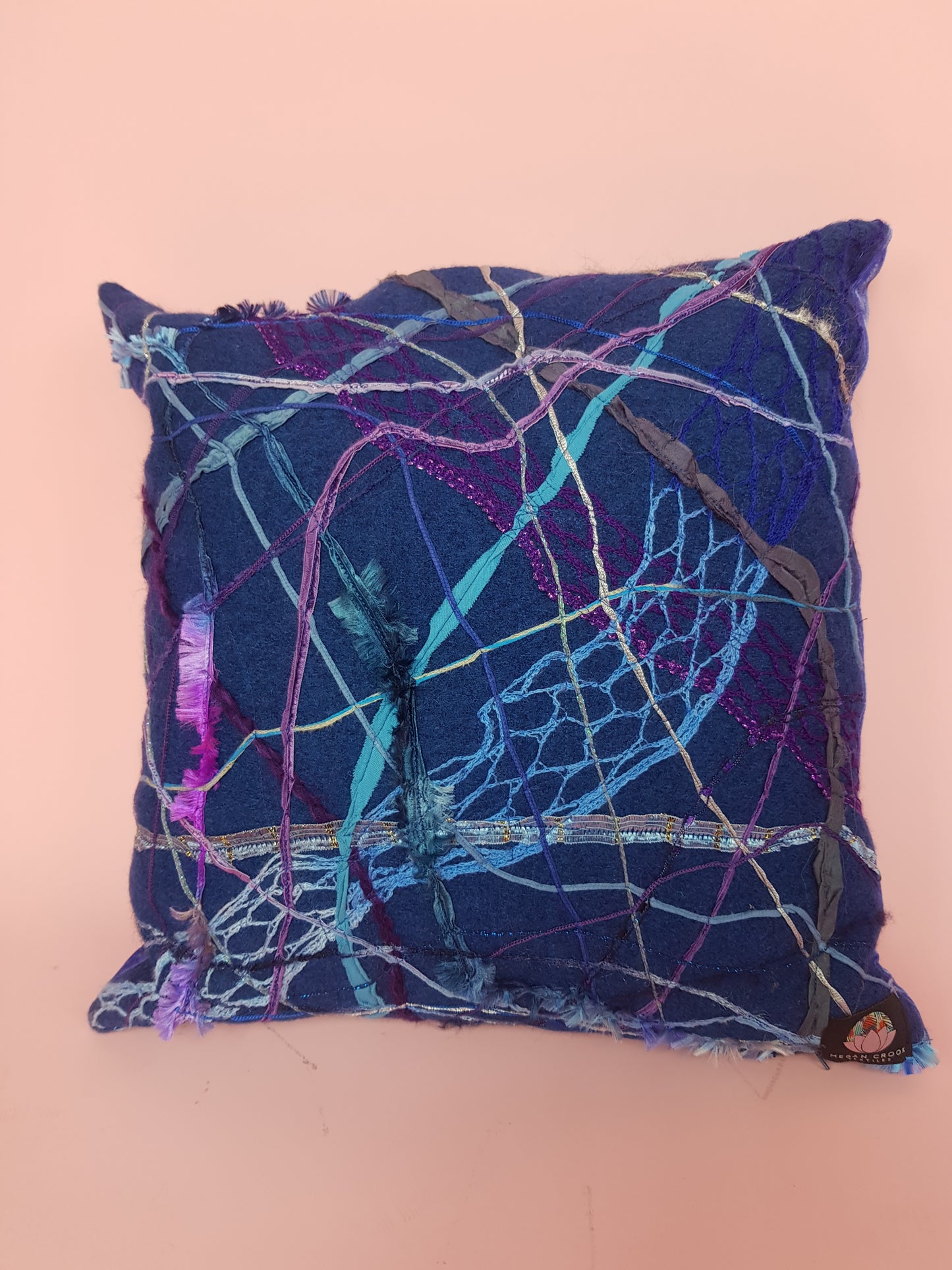 Medium Square Embellished Cushion in Slate Blue