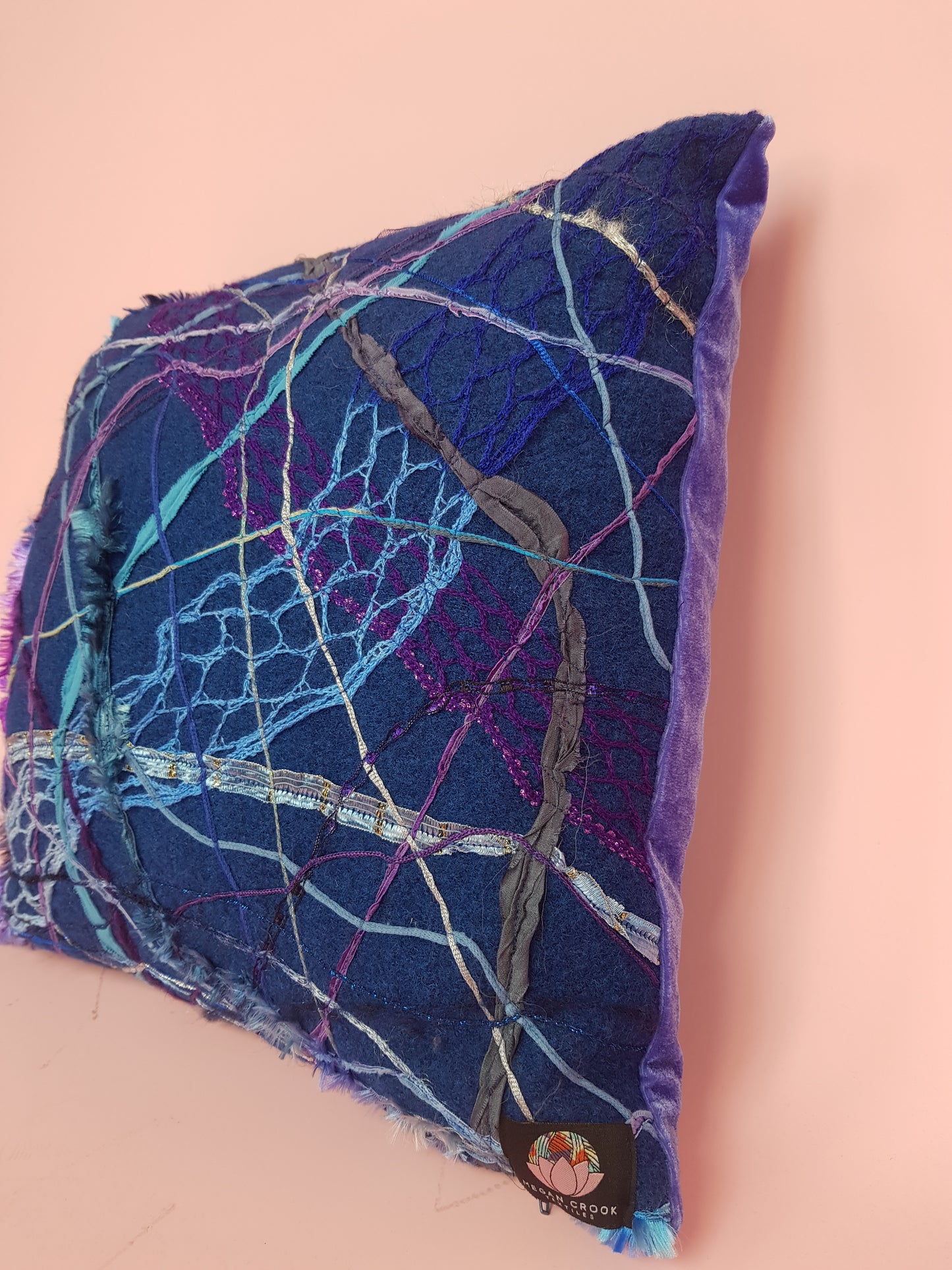 Medium Square Embellished Cushion in Slate Blue