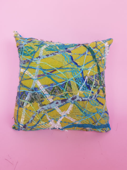 Medium Square Embellished Cushion in Lime Green