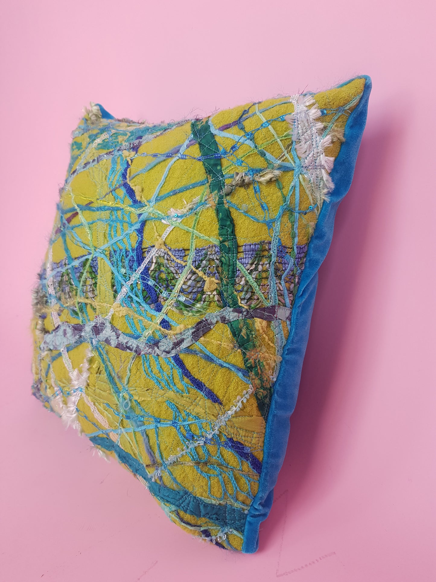 Medium Square Embellished Cushion in Lime Green