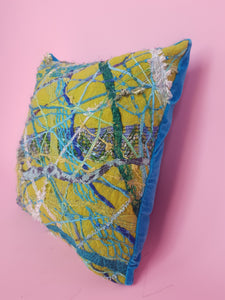 Medium Square Embellished Cushion in Lime Green