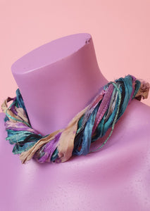 Silk Yarn Necklace in Purple & Teal