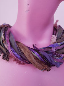 Silk Yarn Necklace in Brown and Plum