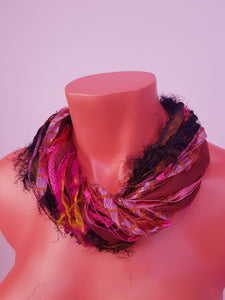 Silk Yarn Necklace in Pink and Red