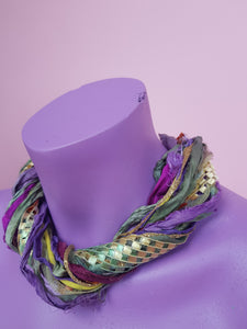 Silk Yarn Necklace in Gold and Purple