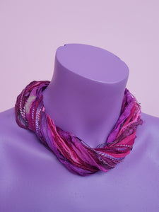 Silk Yarn Necklace in Pink and Purple