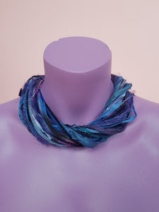 Silk Yarn Necklace in Blue Multi