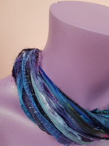 Silk Yarn Necklace in Blue Multi