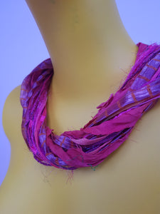 Silk Yarn Necklace in Berry