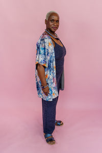 Velvet Blanket Cardigan in Blue Floral