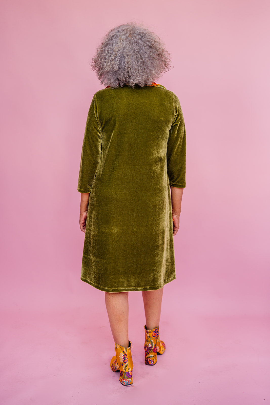 Velvet Swing Dress in Olive