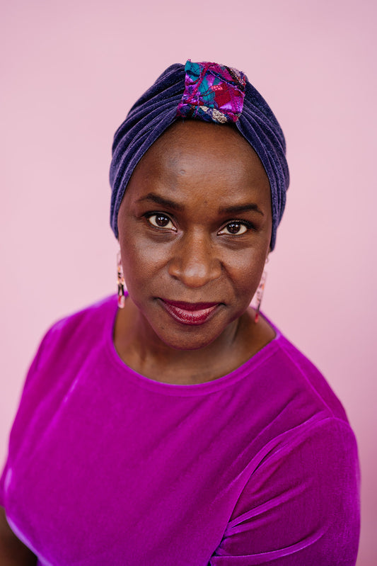 Embellished Velvet Turban in Lavender Grey