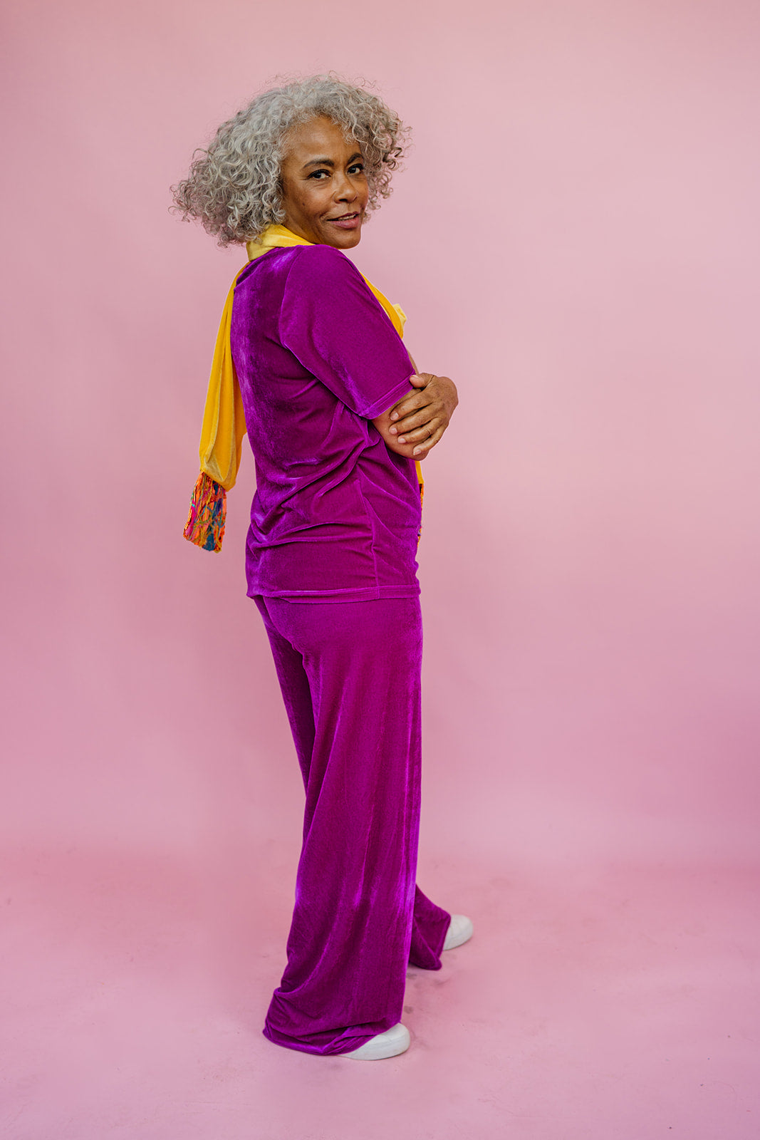 Velvet Straight Leg Trousers in Orchid