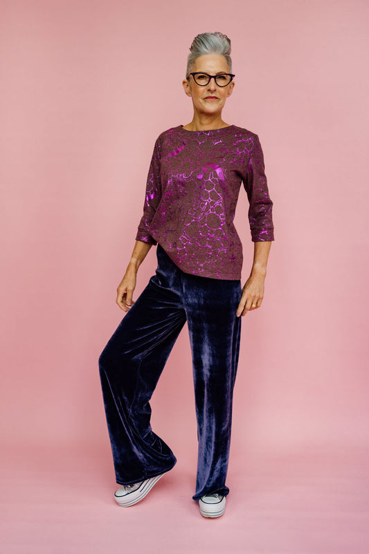 Velvet Straight Leg Trousers in Lavender Grey