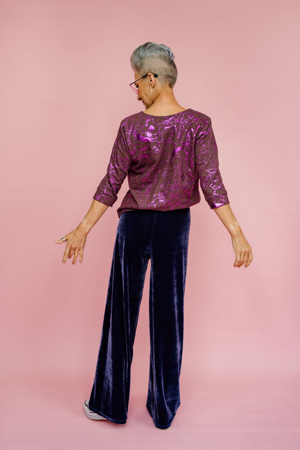 Velvet Straight Leg Trousers in Lavender Grey