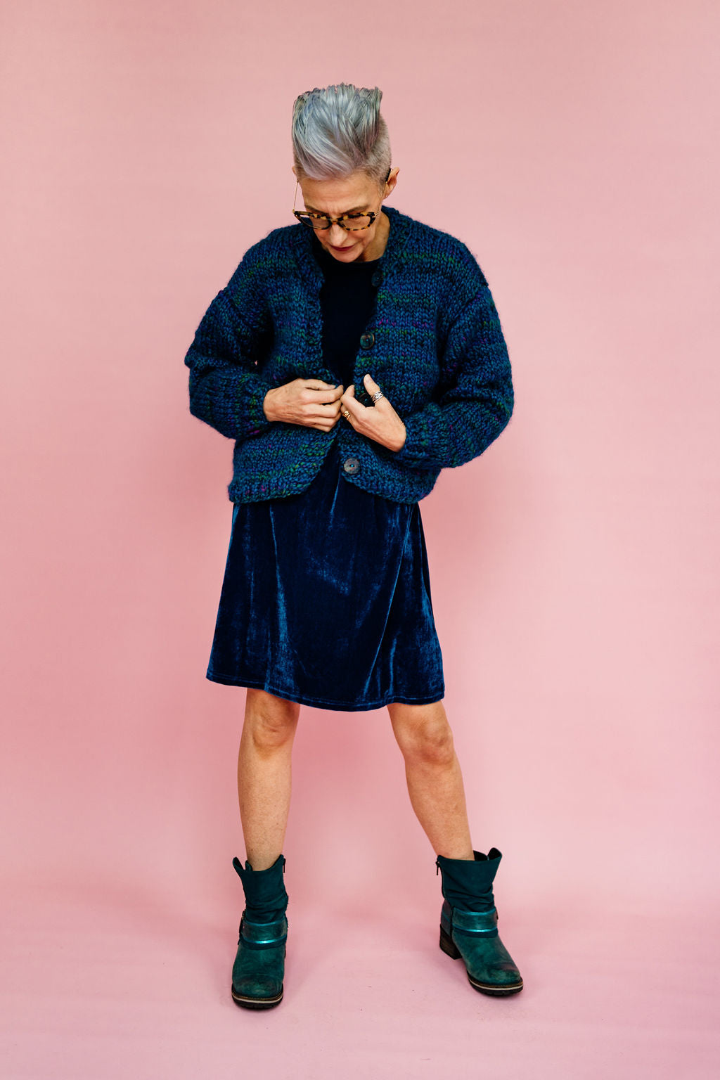 Velvet Swing Dress in Teal - Megan Crook