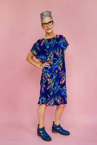 Shift Dress in Blue Abstract Print