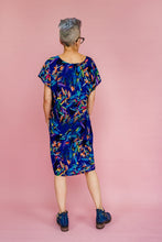 Load image into Gallery viewer, Shift Dress in Blue Abstract Print