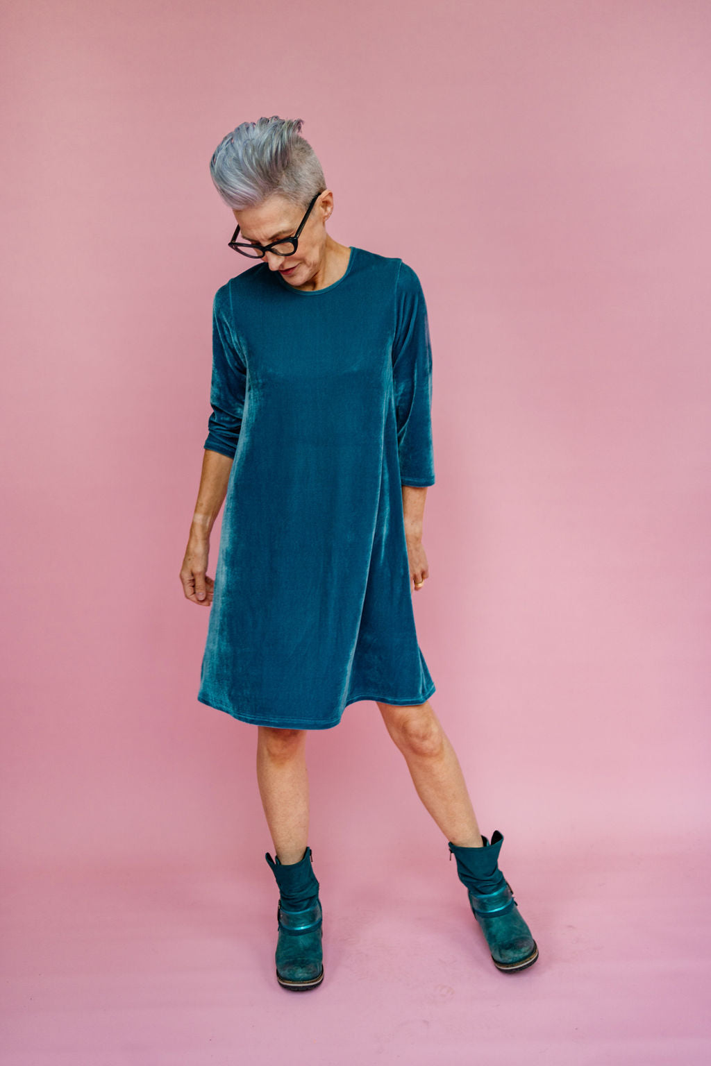 Velvet Swing Dress in Sage