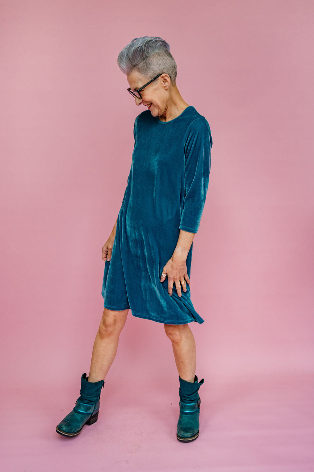 Velvet Swing Dress in Sage