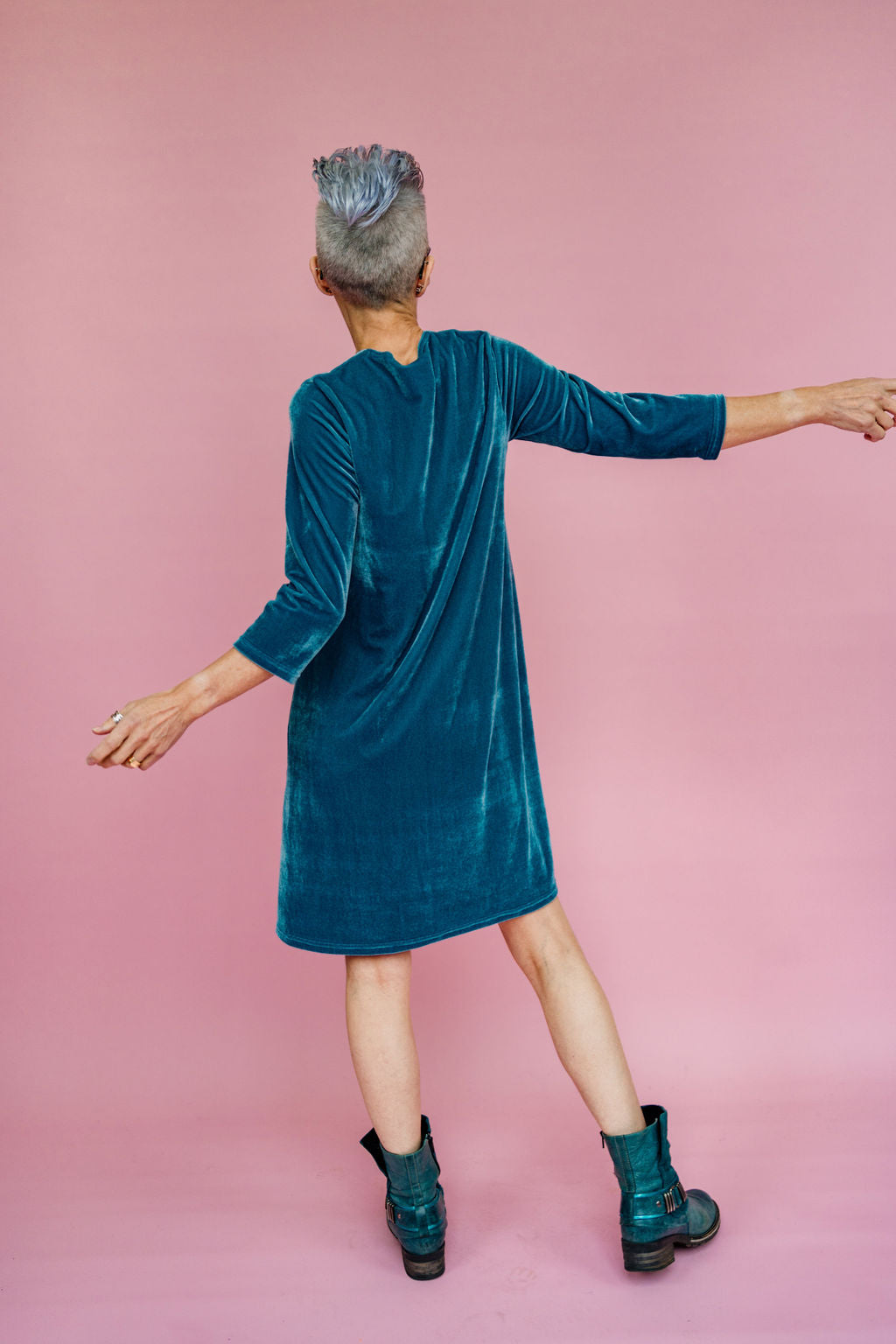 Velvet Swing Dress in Sage