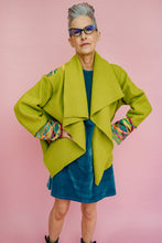 Load image into Gallery viewer, Embellished Cropped Wool Coat in Lime Green