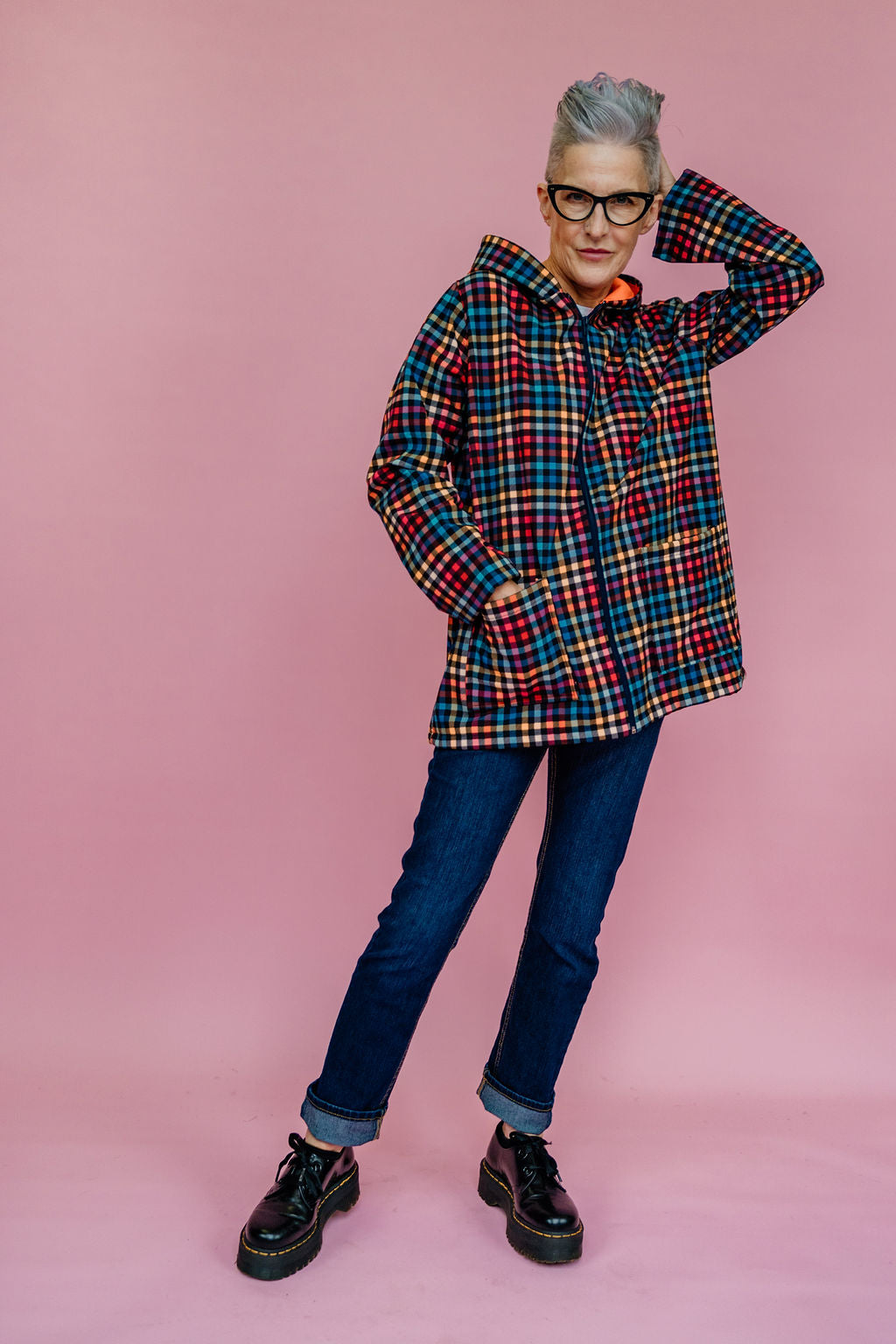 Rain Coat in Digital Plaid Print