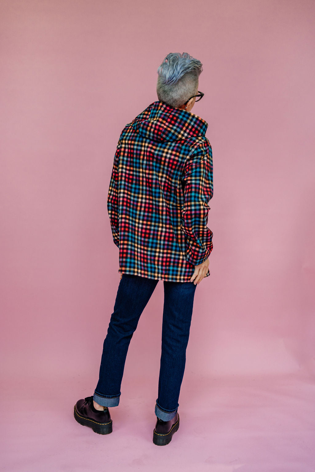 Rain Coat in Digital Plaid Print