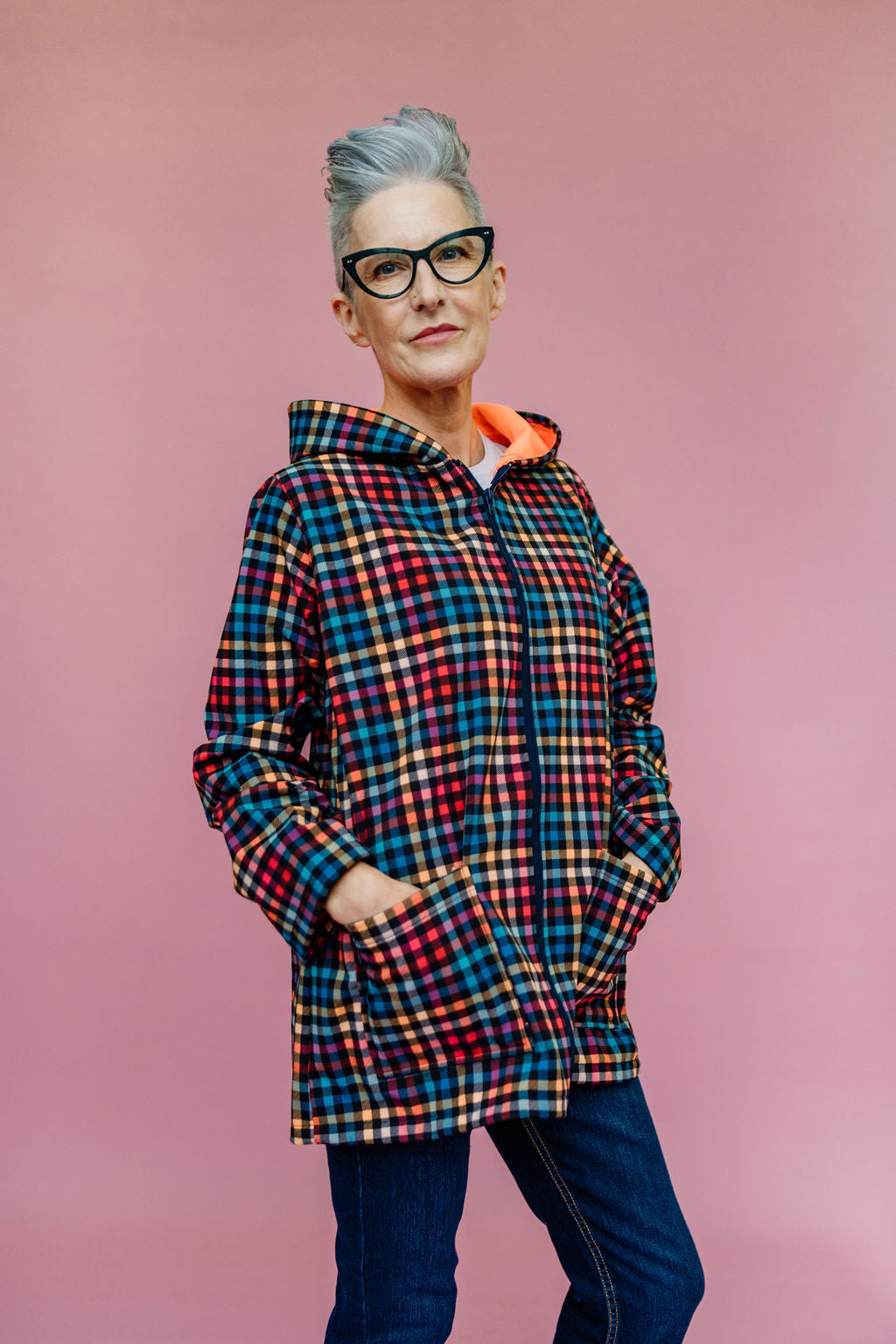 Rain Coat in Digital Plaid Print