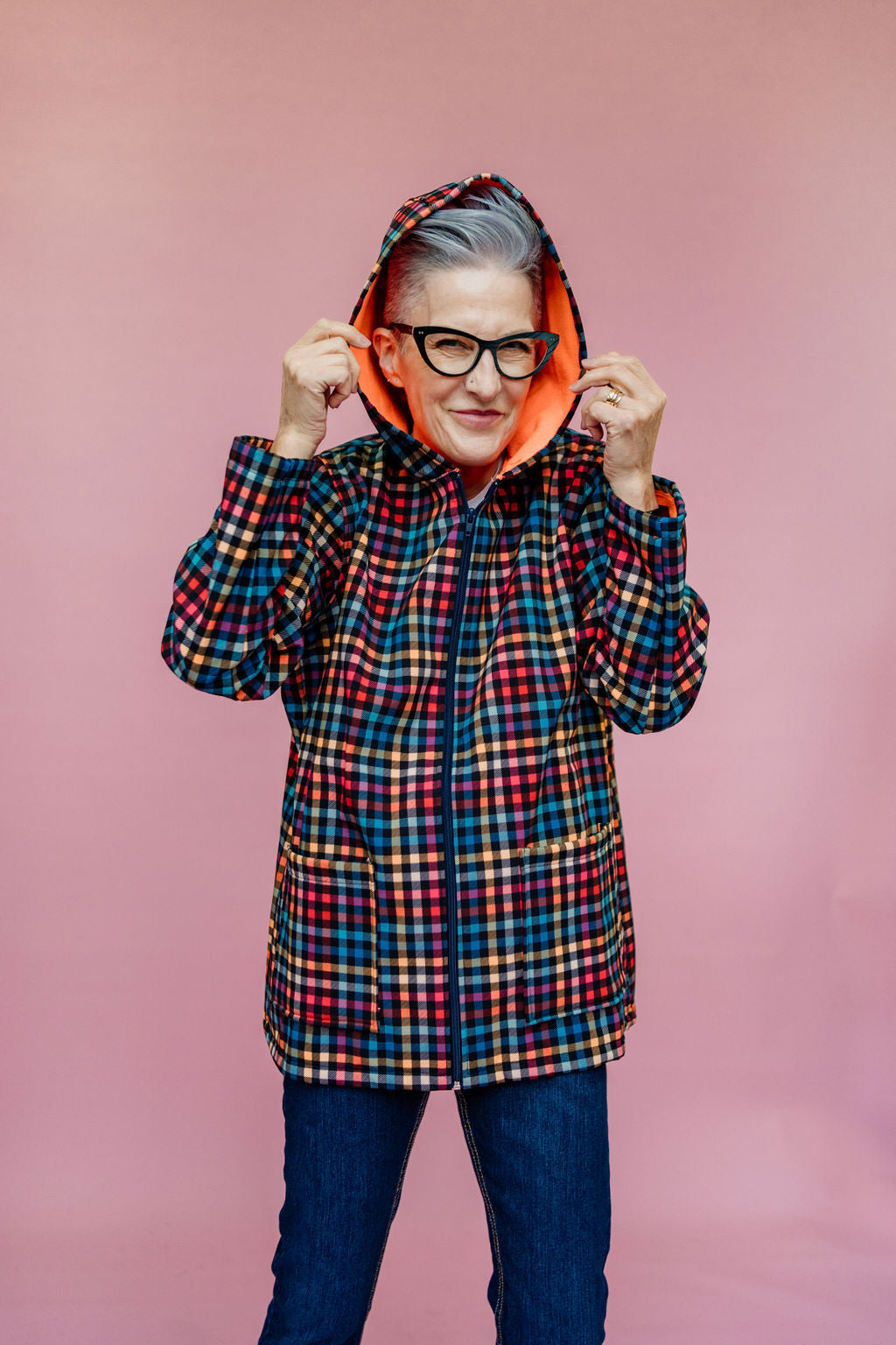 Rain Coat in Digital Plaid Print