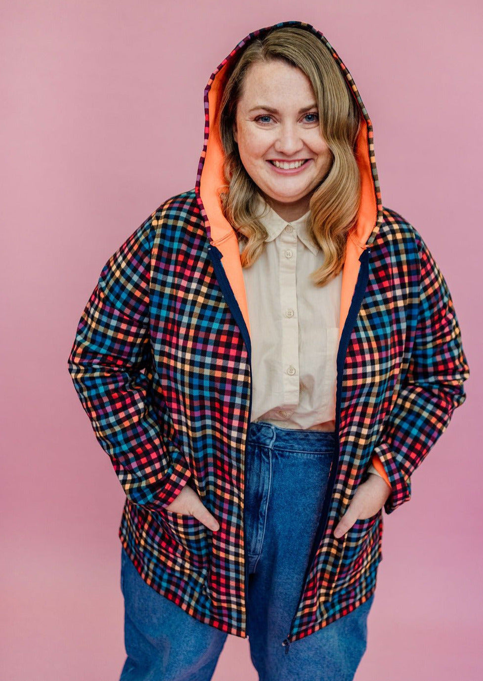 Rain Coat in Digital Plaid Print