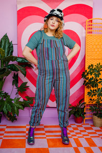 Woven Stripe Dungarees in Teal