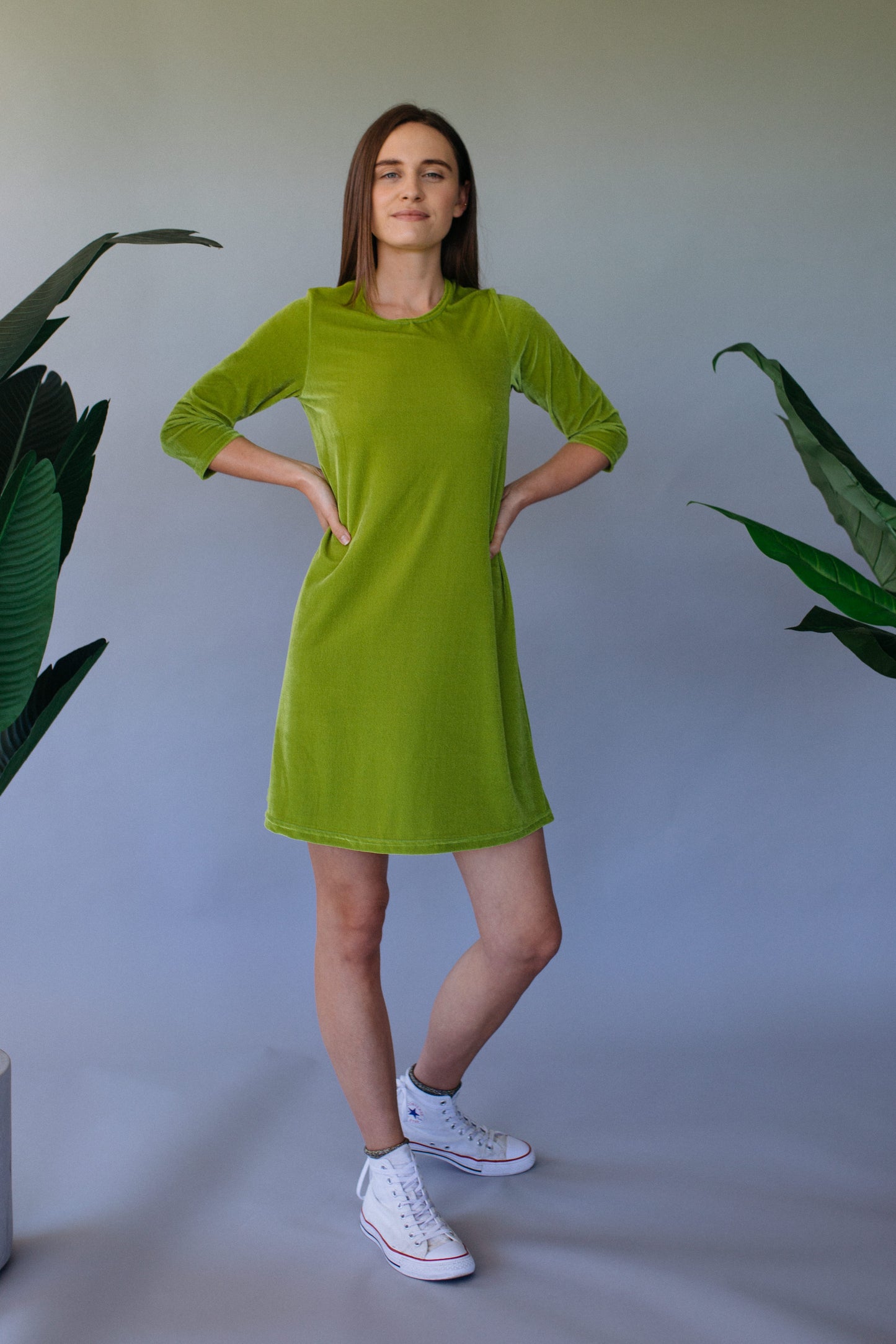 Lime Green Velvet Swing Dress - Dress - Megan Crook