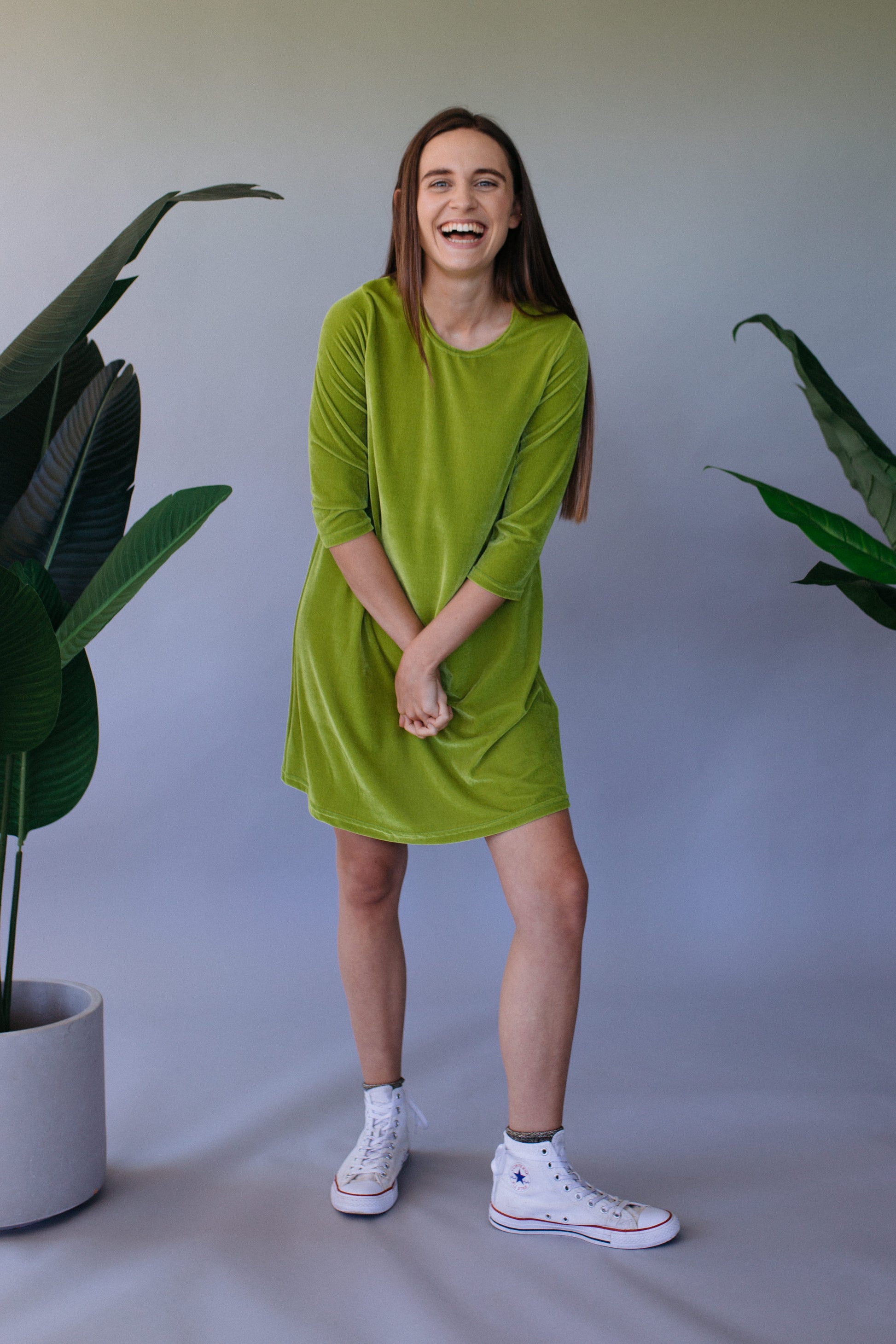 Lime Green Velvet Swing Dress - Dress - Megan Crook