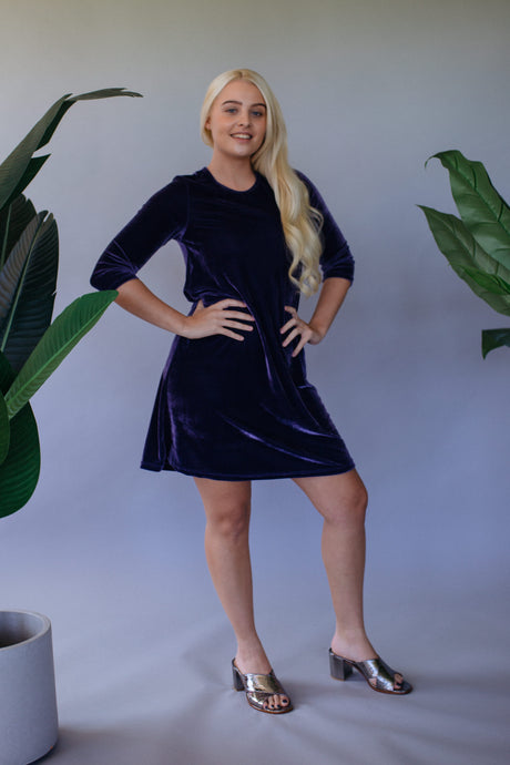 Lavender Grey Velvet Swing Dress - Dress - Megan Crook