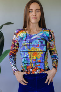 Long Sleeve Top in Stained Glass Digital Print Jersey -  - Megan Crook
