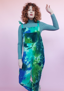 Tie Dye Cord Dungarees in Blue/Green
