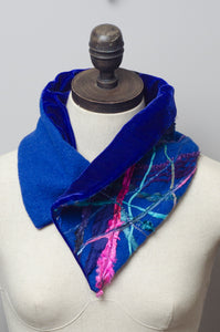 Embellished Wool & Velvet Neck Wrap in Royal Blue - Scarf - Megan Crook