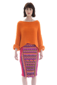 Fair Isle Pencil Skirt in Pink, Orange, and Purple Geometric Pattern - Skirt - Megan Crook